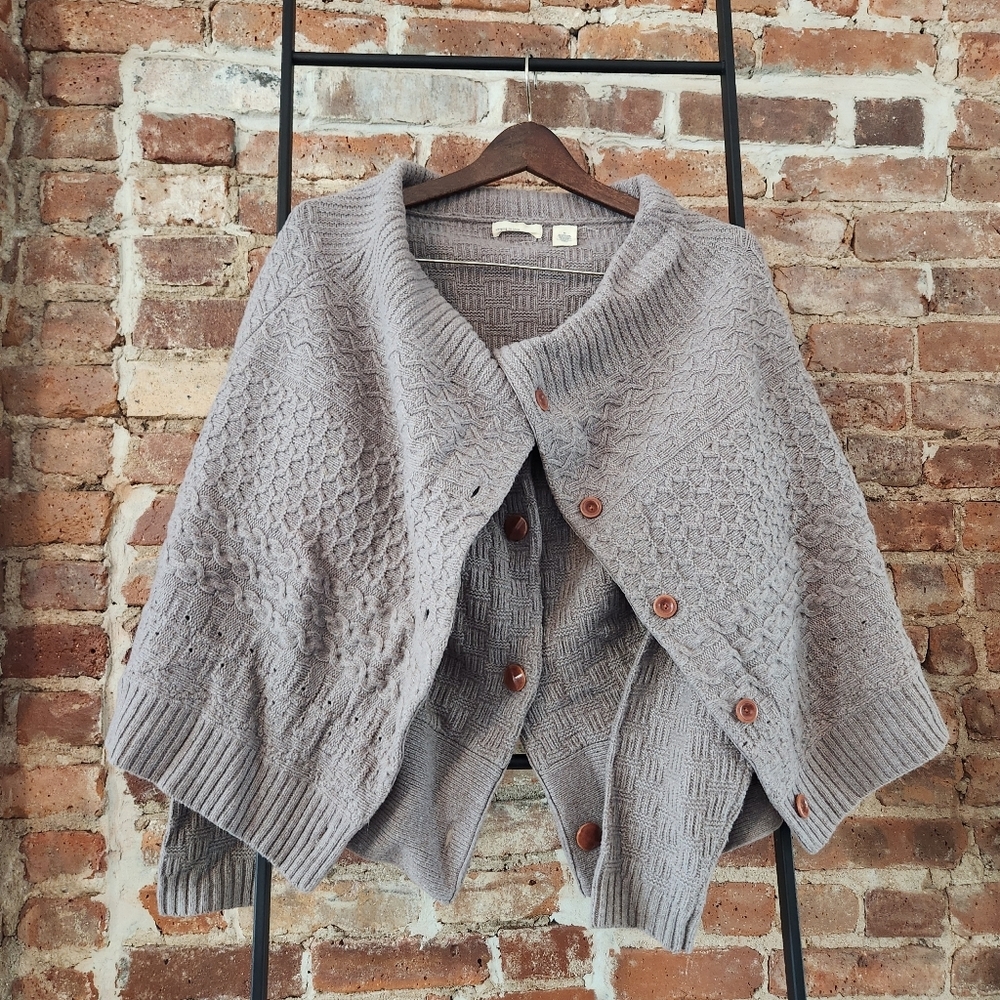 Wool knit cardigan cape with button detail